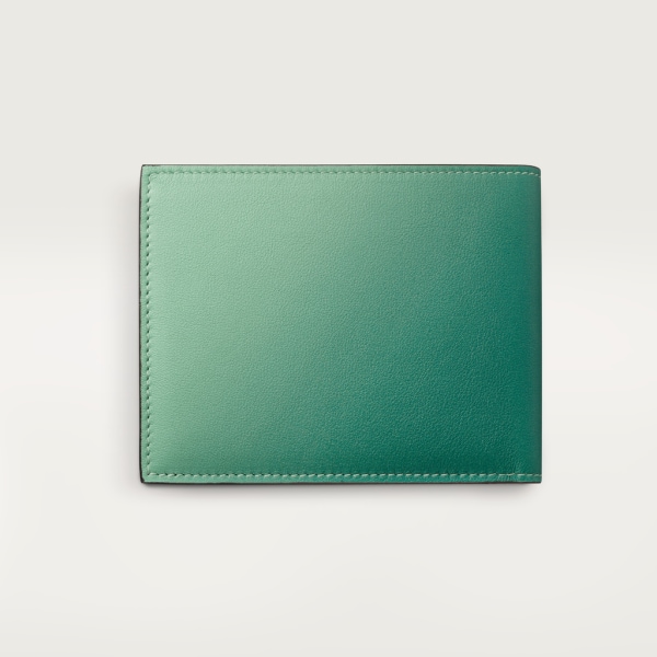 銀包，可容納6張信用卡，Must de Cartier 漸變葉綠色小牛皮，鍍鈀飾面
