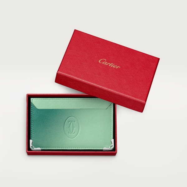 卡片夾，Must de Cartier 漸變葉綠色小牛皮，鍍鈀飾面