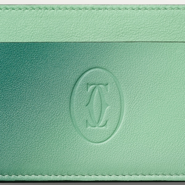 卡片夾，Must de Cartier 漸變葉綠色小牛皮，鍍鈀飾面
