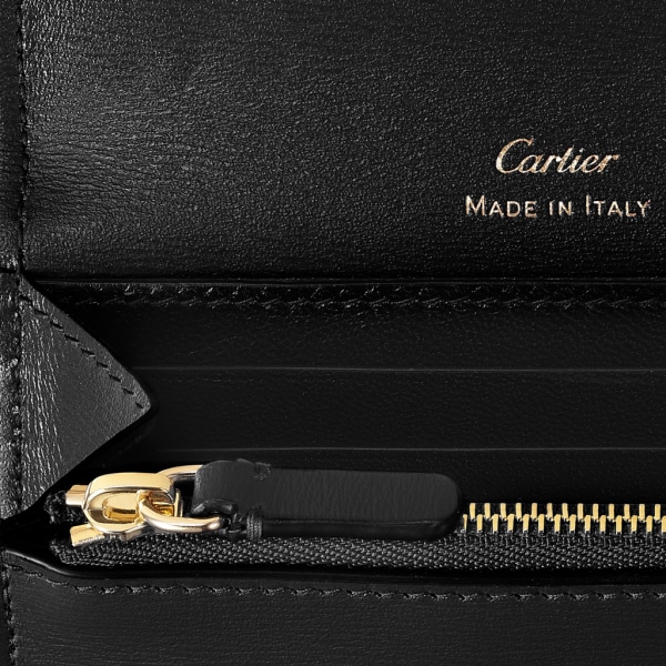 Wallet mini, Panthère de Cartier Black calfskin, golden finish