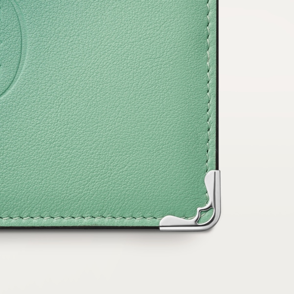 銀包，可容納6張信用卡，Must de Cartier 漸變葉綠色小牛皮，鍍鈀飾面
