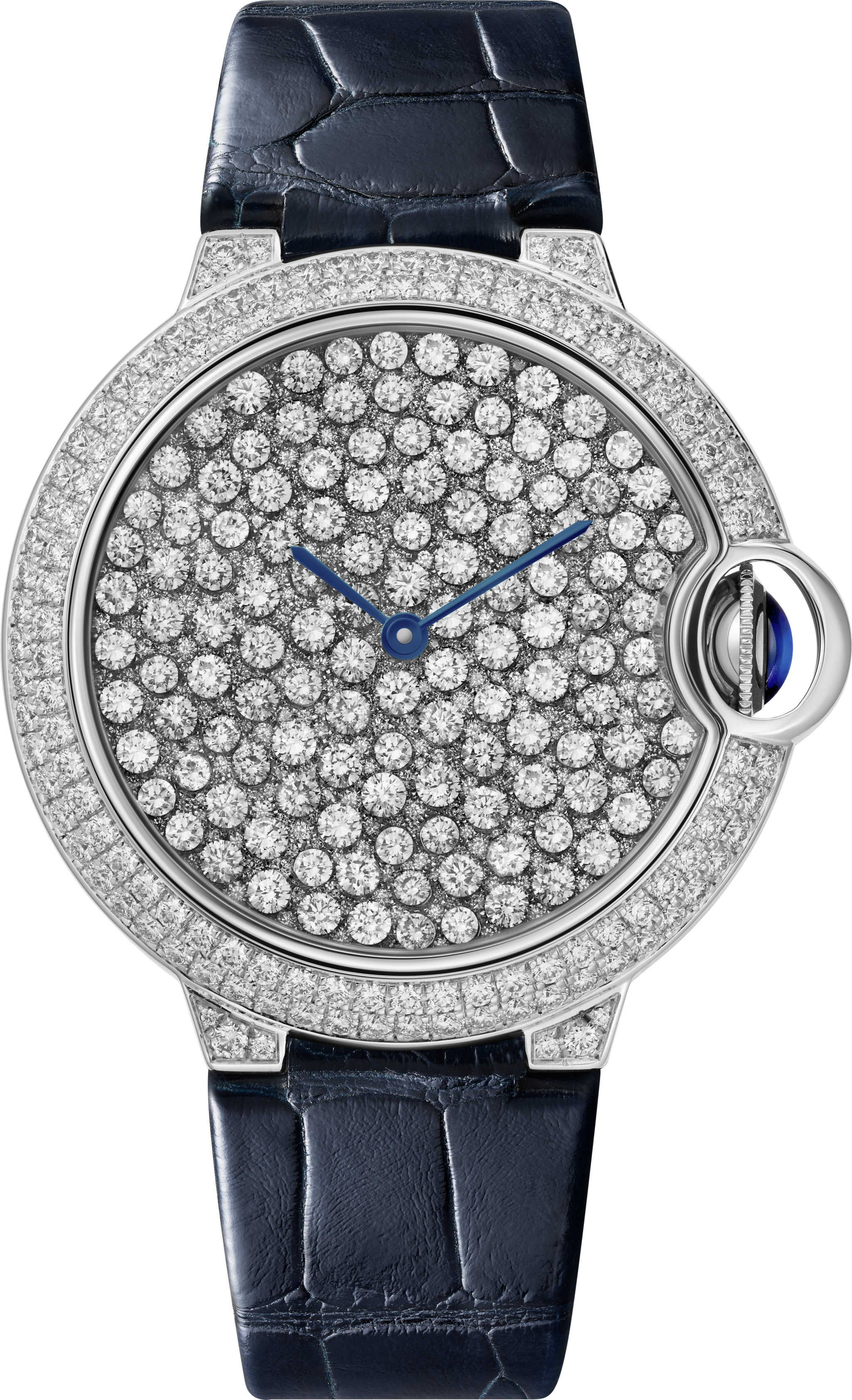 Ballon Bleu de Cartier 腕錶37毫米，自動上鏈機械機芯，白色黃金，鑽石，鱷魚皮錶帶