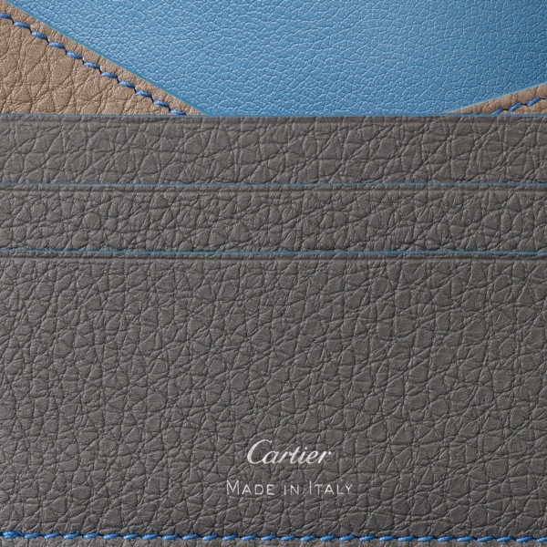 銀包，可容納6張信用卡，Must de Cartier 灰褐色、卡布里藍色及深灰色粒面小牛皮