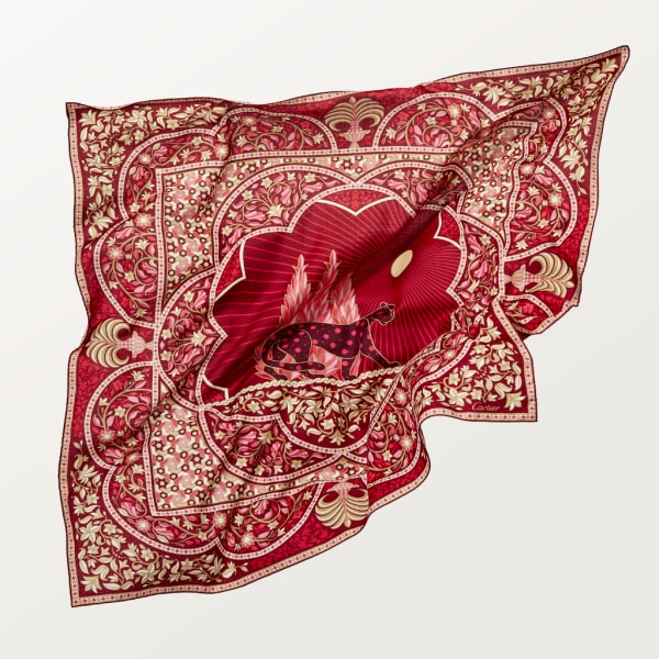 Panthère Arabesques 140 cm shawl Red silk and cashmere