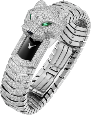 Panthère de Cartier watch 38.2 mm, quartz movement, rhodium-finish white gold, diamonds, metal bracelet