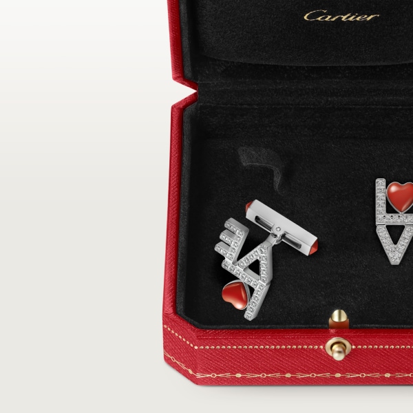 Love Motif cufflinks White gold, coral and diamonds