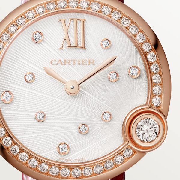 Ballon Blanc de Cartier watch 30 mm, quartz movement, rose gold, diamonds, leather