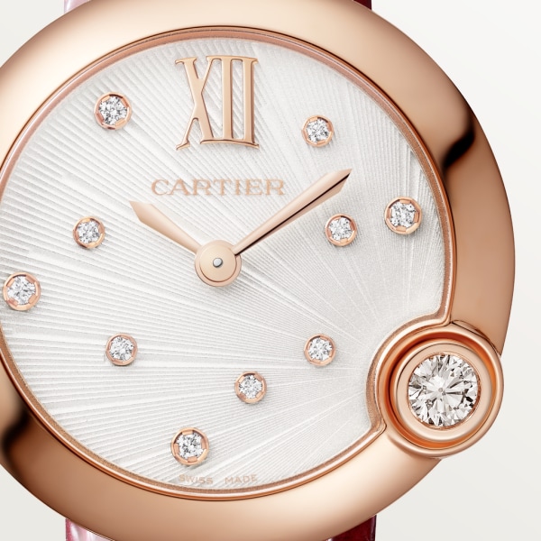 Ballon Blanc de Cartier watch 30 mm, quartz movement, rose gold, diamonds, leather