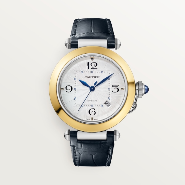 Pasha de Cartier 腕錶 41毫米，自動上鏈機械機芯，18K黃金及精鋼，可更換式金屬錶鏈及皮革錶帶