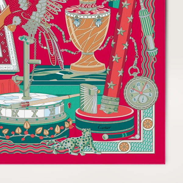 Cartier Archives 圖案方巾，90厘米 紅色及綠色斜紋真絲