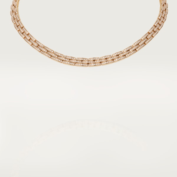 Maillon Panthère 高級項鏈，鋪鑲3行鑽石 玫瑰金，鑽石