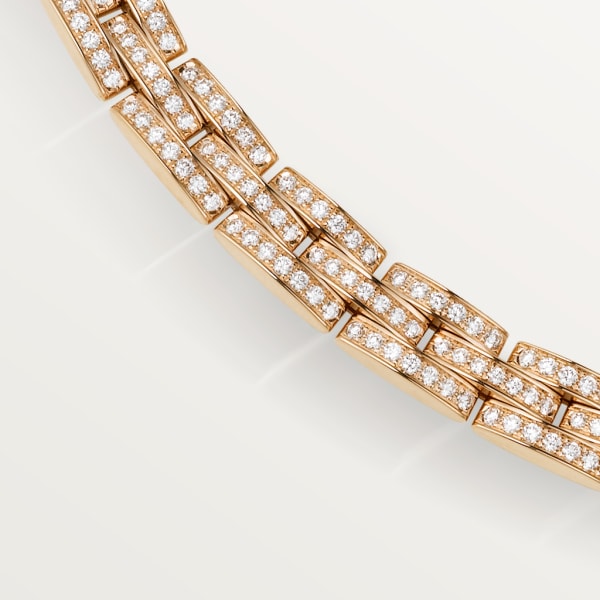 Maillon Panthère fine necklace, 3 diamond-paved rows Rose gold, diamonds