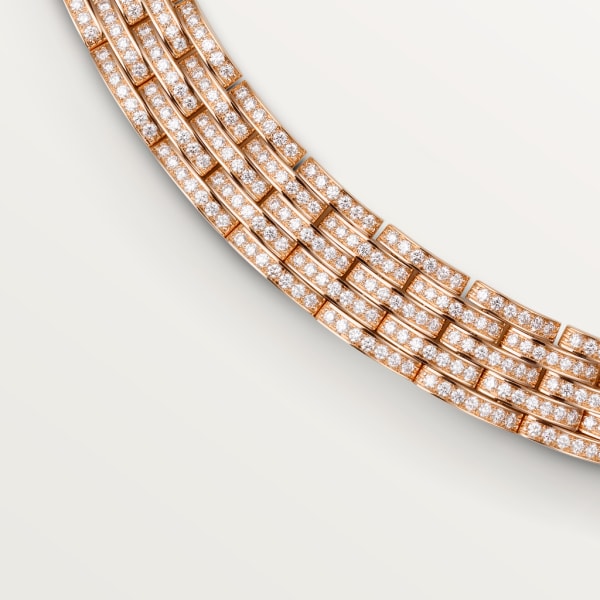 Maillon Panthère fine necklace, 5 diamond-paved rows Rose gold, diamonds