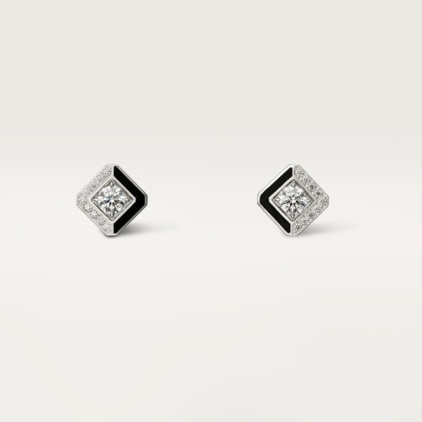 Galanterie de Cartier 耳環 18K白色黃金，黑色亮漆，鑽石