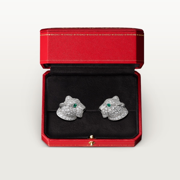 Panthère de Cartier 耳環 18K白色黃金，鑽石，祖母綠，縞瑪瑙