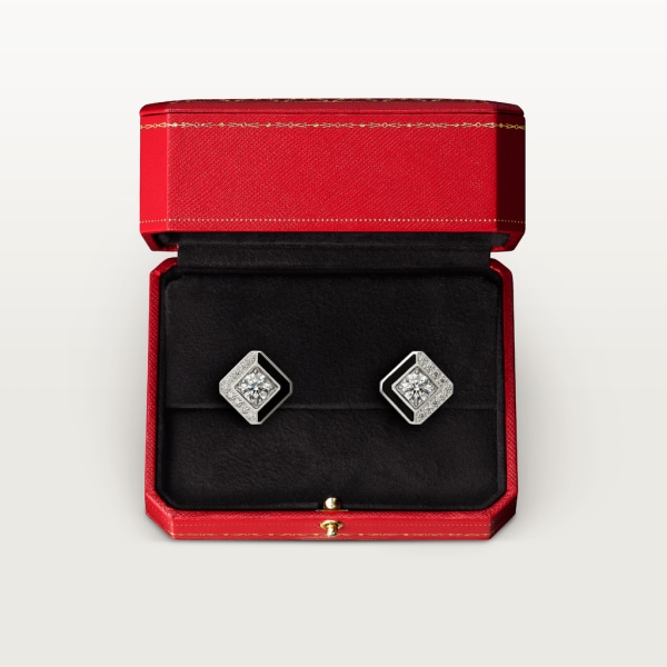Galanterie de Cartier 耳環 18K白色黃金，黑色亮漆，鑽石