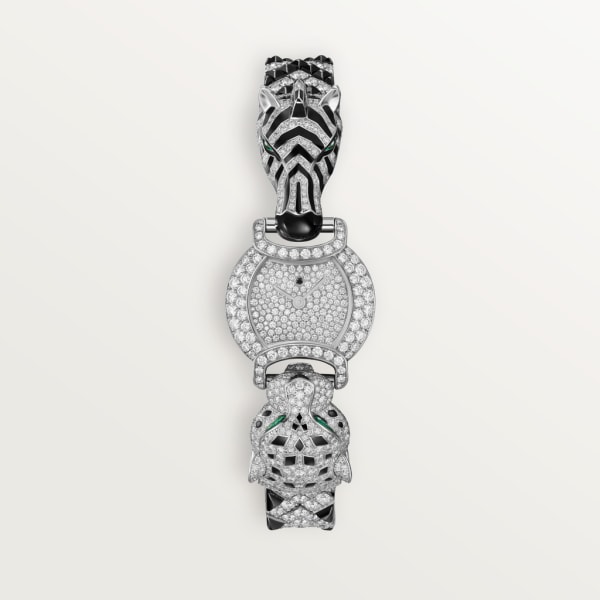 Indomptables de Cartier 腕錶 22.2毫米，石英機芯，鍍銠飾面白色黃金，祖母綠，鑽石，尖晶石，縞瑪瑙，金屬錶鏈