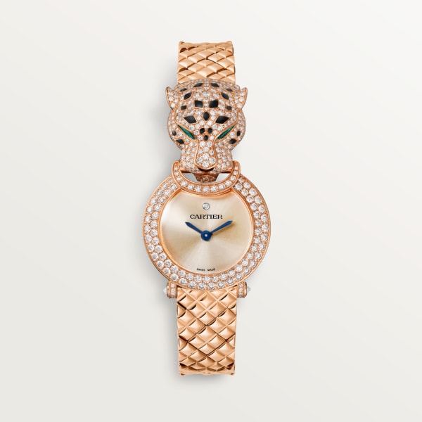 La Panthère de Carier Watch 23.6 mm, quartz movement, rose gold, diamonds, metal bracelet