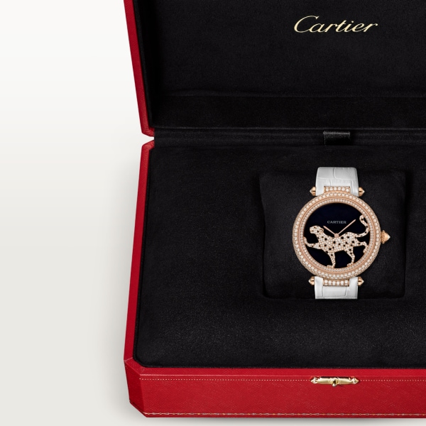 Joaillière Panthère 腕錶 42毫米，自動上鏈機械機芯，18K玫瑰金，鑽石，皮革
