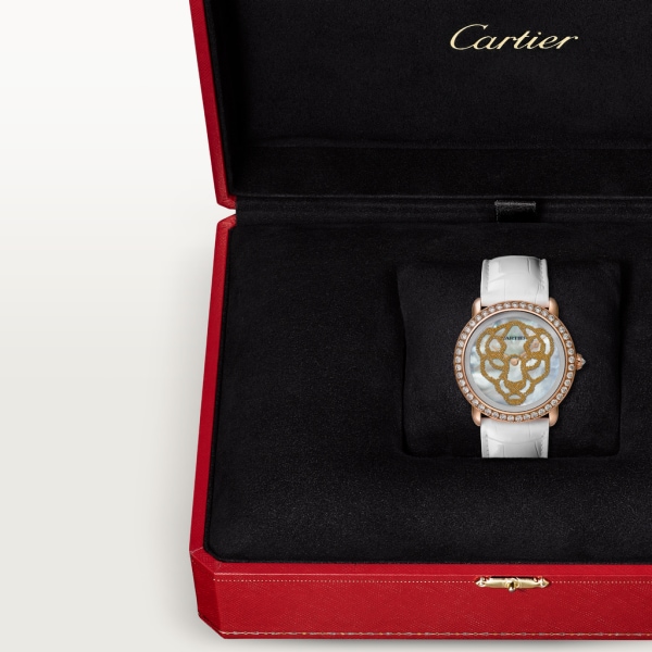 Révélation d'une Panthère 腕錶 37毫米，手動上鏈機械機芯，18K玫瑰金，鑽石，珍珠母貝，皮革
