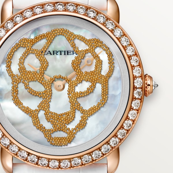 Révélation d'une Panthère 腕錶 37毫米，手動上鏈機械機芯，18K玫瑰金，鑽石，珍珠母貝，皮革