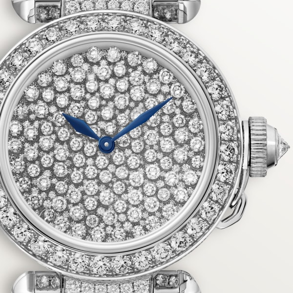 Pasha de Cartier Serti Vibrant 高級珠寶腕錶 35毫米，鍍銠飾面白色黃金，鑽石