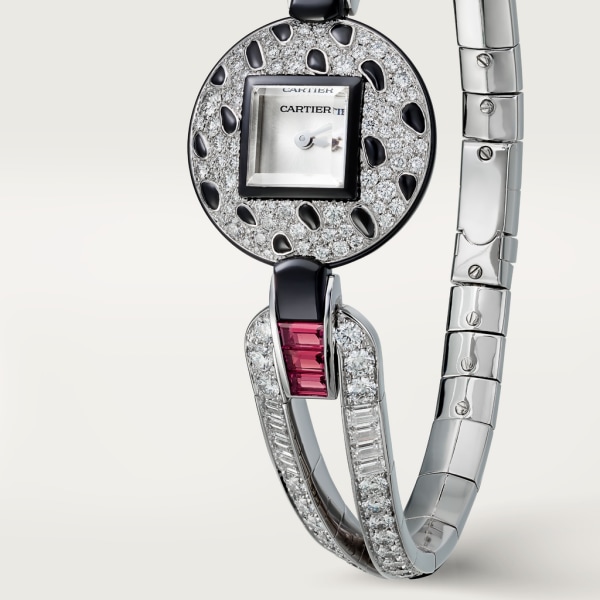 Joaillière Panthère 腕錶 18K白色黃金，鑽石，紅寶石