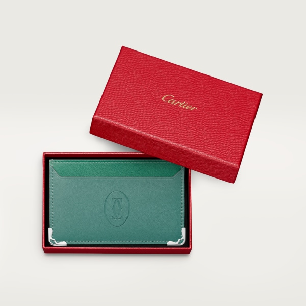 Simple card holder, Must de Cartier Aventurine calfskin, palladium finish