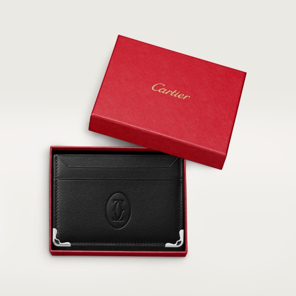 雙面卡片夾，Must de Cartier 黑色小牛皮，鍍鈀飾面