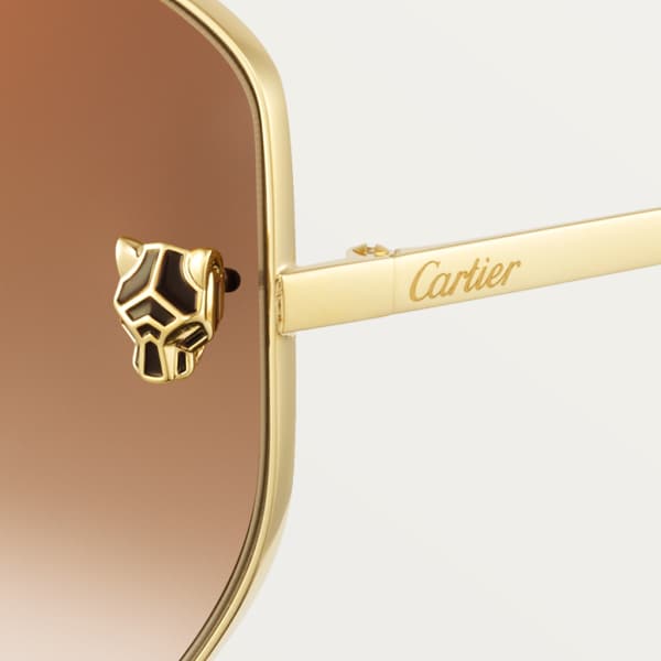 Panthère de Cartier 太陽眼鏡 光滑金色飾面金屬，棕色漸變鏡片，金色鏡面效果