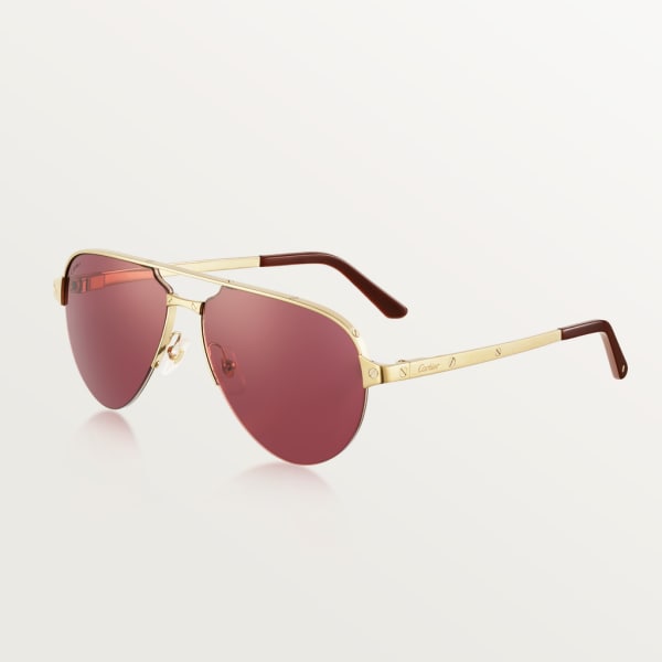Santos de Cartier Sunglasses Smooth and brushed golden-finish metal, burgundy lenses