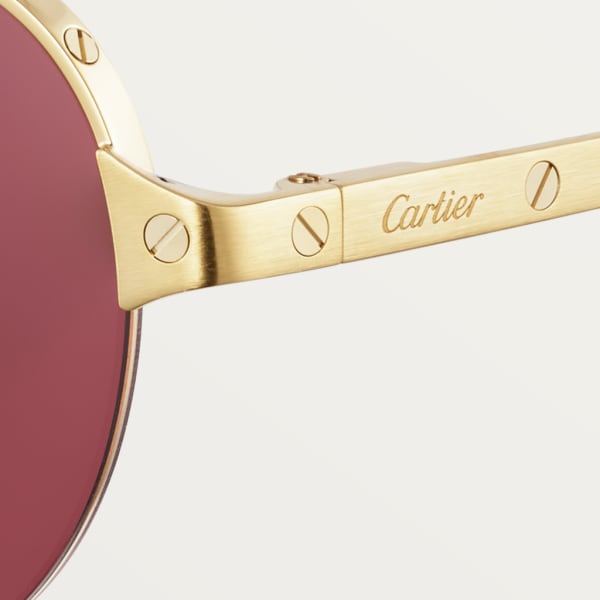 Santos de Cartier 太陽眼鏡 光滑及磨砂金色飾面金屬，酒紅色鏡片