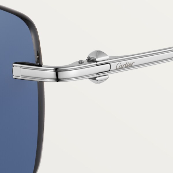Pasha de Cartier 太陽眼鏡 光滑鍍鉑金飾面鈦金屬，藍色鏡片