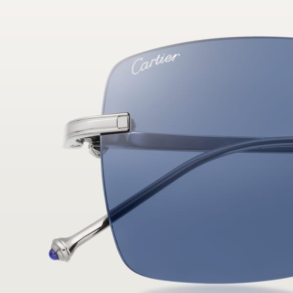 Pasha de Cartier Sunglasses Smooth platinum-finish titanium, blue lenses