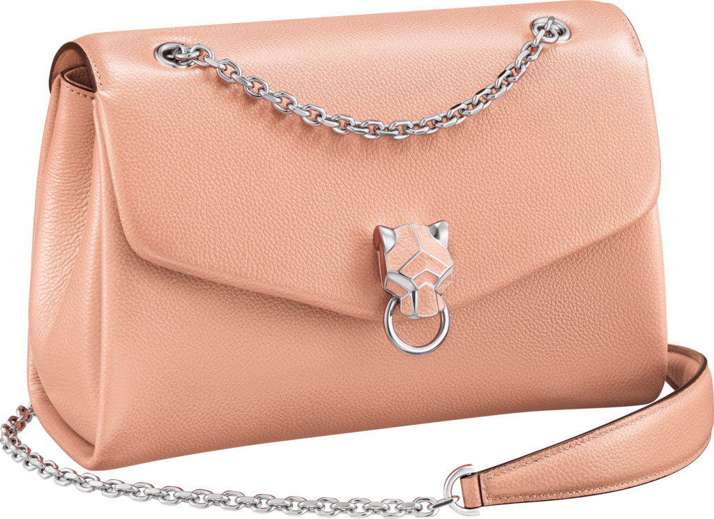 Panthère de Cartier 鏈帶手袋粉色小牛皮，金色飾面