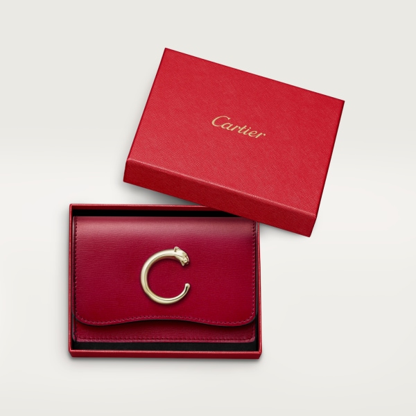 Panthère de Cartier 卡片夾 櫻桃紅色小牛皮，金色飾面