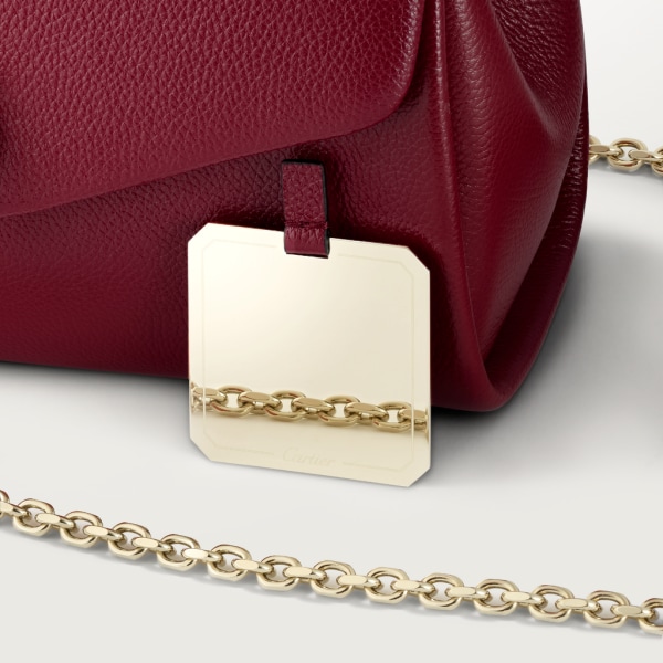 Panthère de Cartier 鏈帶手袋，小型款 酒紅色小牛皮，金色飾面