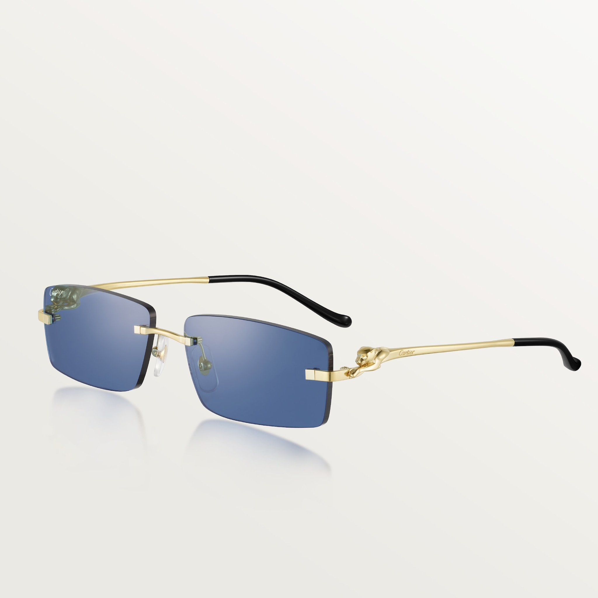 Panthère de Cartier 太陽眼鏡光滑金色飾面金屬，藍色鏡片