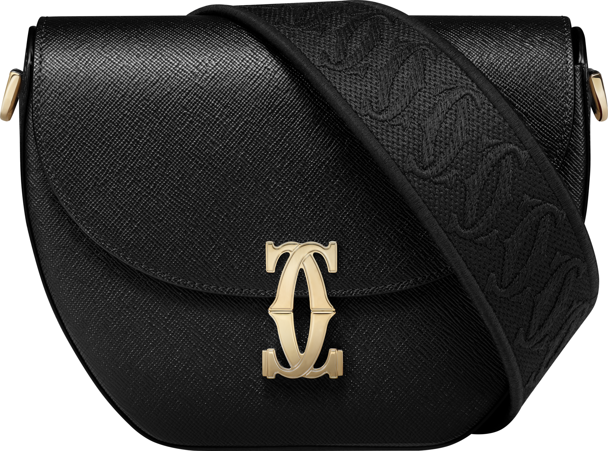 手袋，C de Cartier黑色紋理質感小牛皮，刺繡，金色飾面