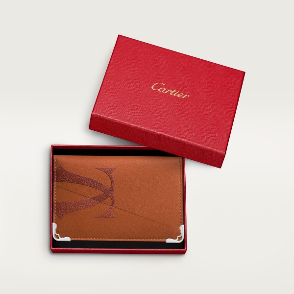 卡片夾，可容納4張卡片，Must de Cartier 棕色 XL 標誌光滑及粒面小牛皮，鍍鈀飾面 