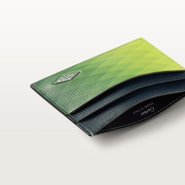 雙面卡片夾，Cartier Losange 青檸綠色棱柱形圖案小牛皮，鍍鈀飾面及石墨色琺瑯