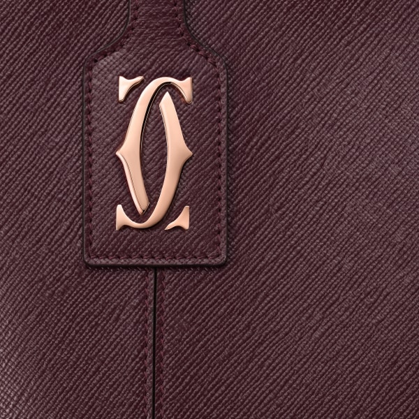 Mini model tote bag, C de Cartier Grape textured calfskin, embroidery, rose golden finish