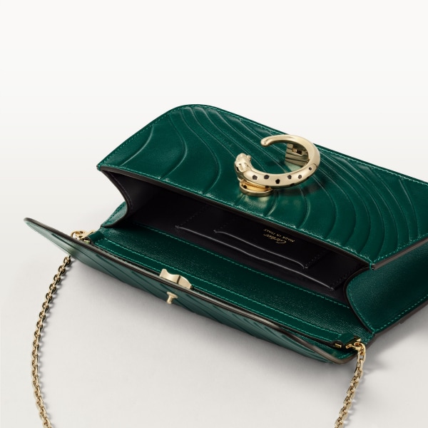 鏈帶手袋，迷你款，Panthère de Cartier 祖母綠色小牛皮，壓印 Cartier 標誌圖案，金色飾面