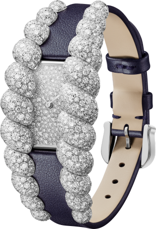 Tressage watch Quartz movement, white gold, diamonds, 2 interchangeable leather straps