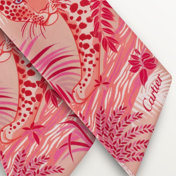 動植物及花卉圖案絲巾 淺粉紅色斜紋真絲