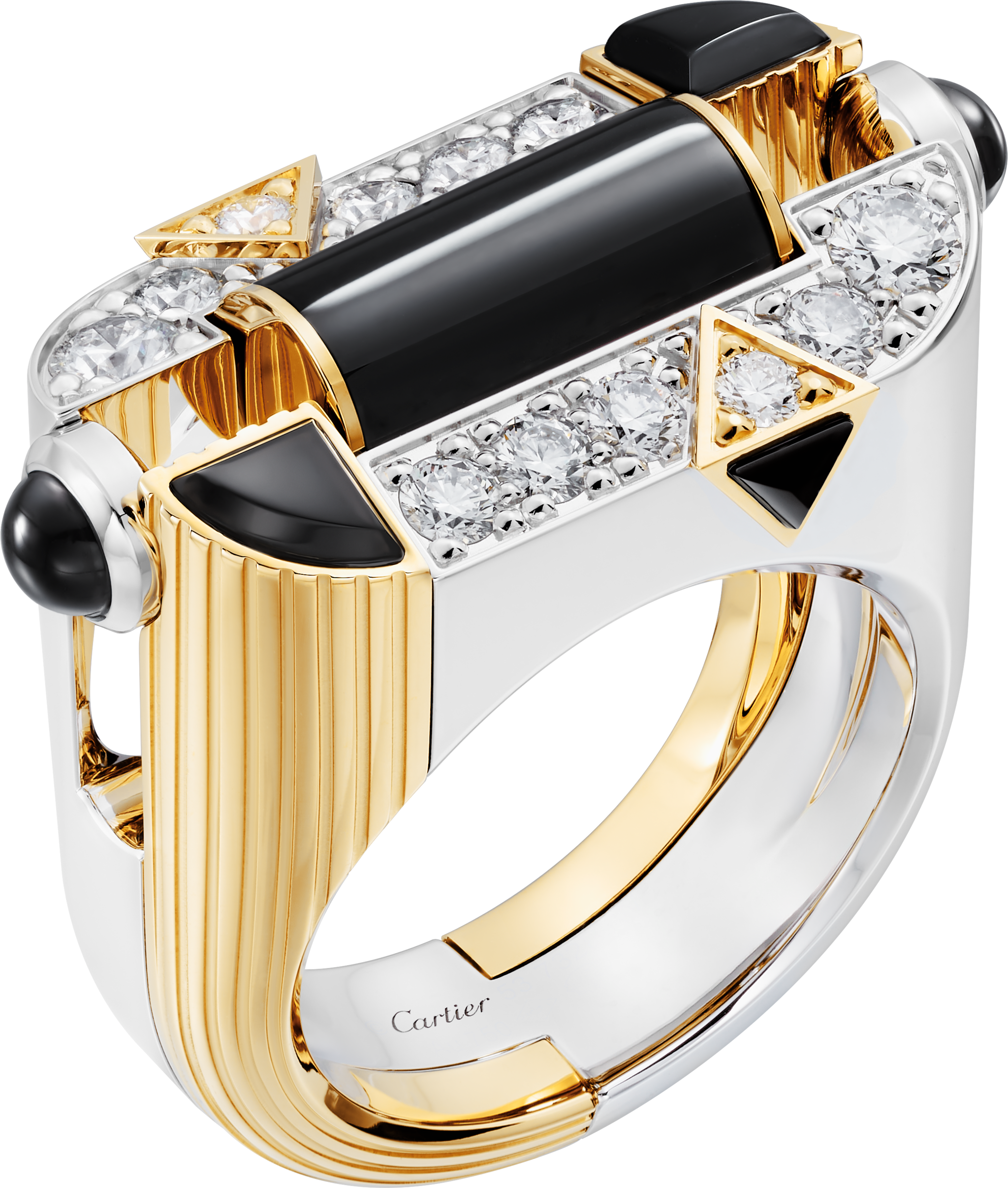 Géométrie & Contrastes ring, onyx, pavedYellow gold, white gold, onyx, diamonds