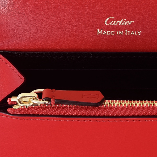 C de Cartier 銀包 櫻桃紅色小牛皮，金色飾面及櫻桃紅色琺瑯