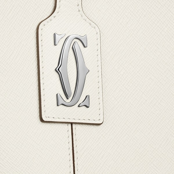 Mini tote bag, C de Cartier Salt white textured calfskin, embroidery, palladium finish