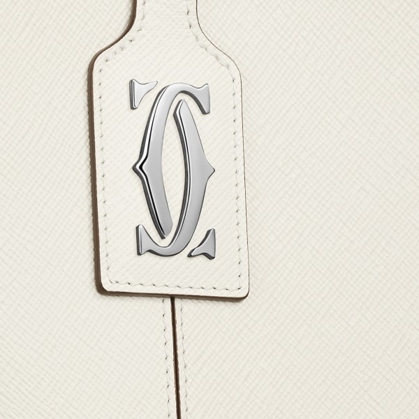 手提袋，迷你款，C de Cartier 鹽白色紋理質感小牛皮，刺繡，鍍鈀飾面