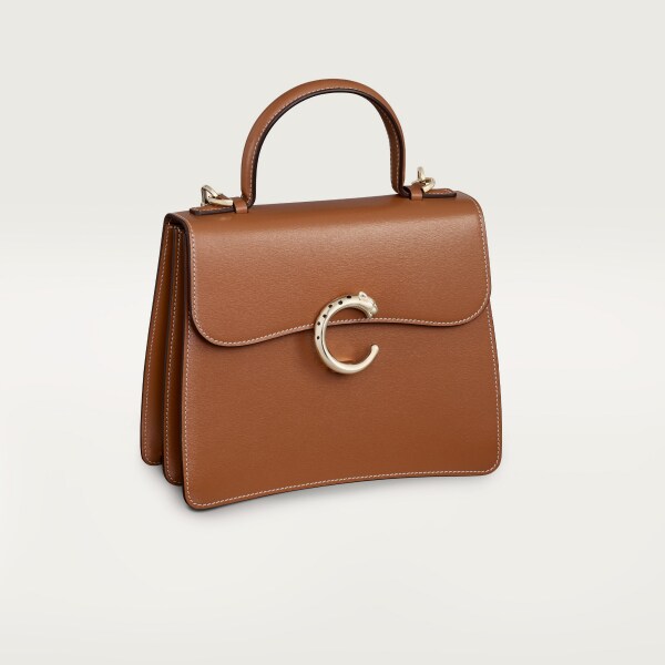 手袋，小型款，Panthère C 焦糖色小牛皮，金色飾面